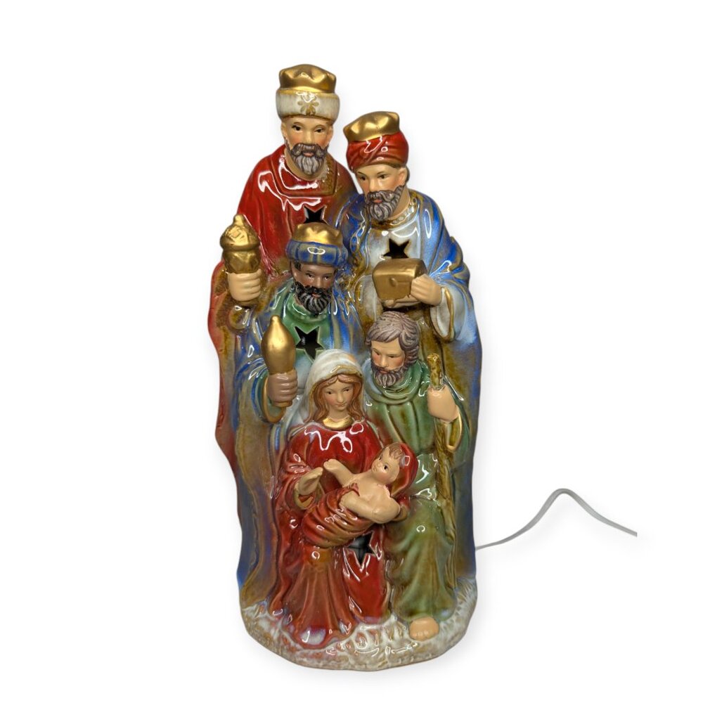 Ceramic Christmas Nativity Scene Light Decor 11" Tall